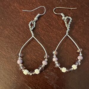 Silver and Purple Beaded Earrings